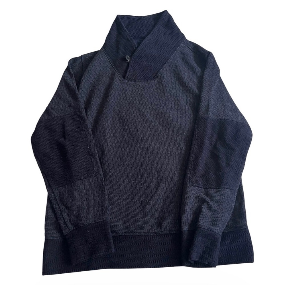 Billy Reid Shawl Button Pullover Sweatshirt Medium Navy Cotton Elbow Patches Men